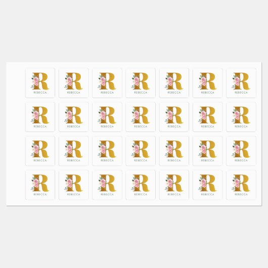 Monogram roze Floral Naam IJzer op Kleding Labels (Vel)