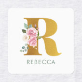 Monogram roze Floral Naam IJzer op Kleding Labels (Design 1)