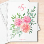 Monogram Roze Floral Planner<br><div class="desc">Deze  bloemplanner is versierd met een waterverf boeket van rozen en gebladerte in tinten van roze,  koraal en groen. Gemakkelijk aan te passen. Originele Waterverf © Michele Davies.</div>