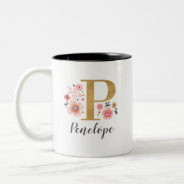 Monogram Roze Floral Tweekleurige Koffiemok