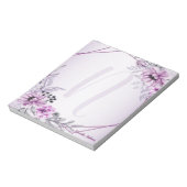 Monogram Roze Floral Violet Paars Lijst Modern Notitieblok (Linkerzijde)