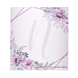 Monogram Roze Floral Violet Paars Lijst Modern Notitieblok