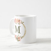 Monogram Roze Floral Waterverf Mok (Voorkant links)
