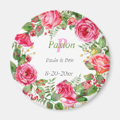 Monogram Roze Floral Wedding Magneet (Voorkant)