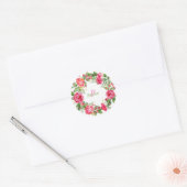 Monogram Roze Floral Wedding Ronde Sticker (Envelop)