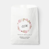 Monogram  Roze Floral Wreath Wedding Bedankzakje (Voorkant)