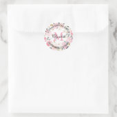 Monogram Roze Flowers Return Address Ronde Sticker (Tas)