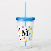 Monogram Roze Geel Blauw Polka Dots