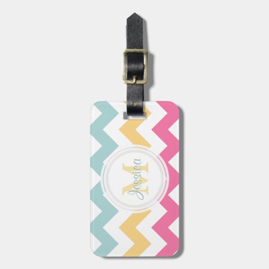 Monogram roze geel en blauw Bagagelabel (Voorkant verticaal)
