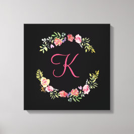 Monogram Roze, Geel en Groen Bloemschildering in W Canvas Afdruk