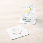 Monogram roze, geel en groen bloemwaterverf  kartonnen onderzetters (Insitu)