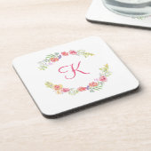 Monogram Roze, Geel en Groene Florenz Waterverf Bier Onderzetter (Linkerzijde)