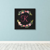 Monogram Roze, Geel en Groene Florenz Waterverf Canvas Afdruk (Insitu (Houten vloer))