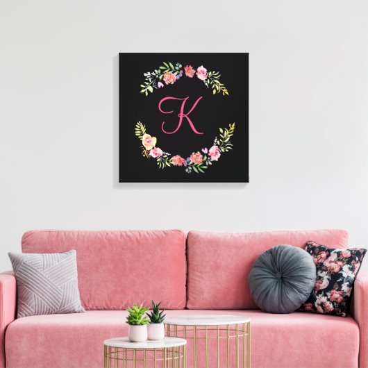 Monogram Roze, Geel en Groene Florenz Waterverf Canvas Afdruk (Insitu (Woonkamer))