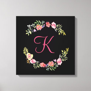 Monogram Roze, Geel en Groene Florenz Waterverf Canvas Afdruk