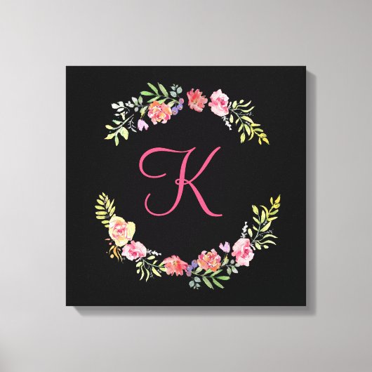 Monogram Roze, Geel en Groene Florenz Waterverf Canvas Afdruk (Voorkant)