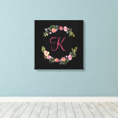 Monogram Roze, Geel en Groene Florenz Waterverf Canvas Afdruk (Insitu (Houten vloer))