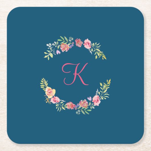 Monogram Roze, Geel en Groene Florenz Waterverf Kartonnen Onderzetters (Voorkant)