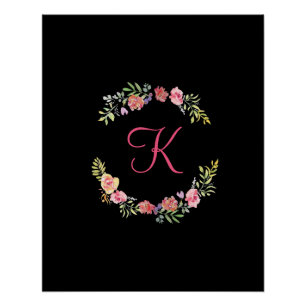 Monogram Roze, Geel en Groene Florenz Waterverf Perfect Poster