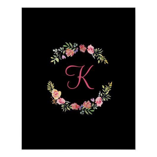 Monogram Roze, Geel en Groene Florenz Waterverf Perfect Poster (Voorkant)