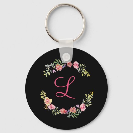 Monogram Roze, Geel en Groene Florenz Waterverf Sleutelhanger (Voorkant)