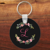 Monogram Roze, Geel en Groene Florenz Waterverf Sleutelhanger (Voorkant)