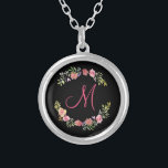 Monogram Roze, Geel en Groene Florenz Waterverf Zilver Vergulden Ketting<br><div class="desc">Deze prachtige florale kreet met pinken,  geelten en groenen op een zwarte achtergrond zal een geweldig cadeau zijn voor die speciale of voor jezelf. Monogram het met een initiaal en als u de achtergrondkleur zou willen veranderen,  klik om het verder aan te passen.</div>