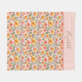 Monogram Roze Geel Sinaasappel Wildflowers Gift Fleece Deken (Voorkant (Horizontaal))