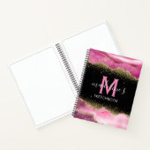 Monogram roze gegolfde kristallijn glitter notitieboek (Binnen)