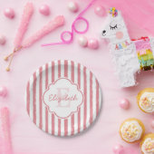 Monogram  roze gekleurde strips en naam papieren bordje (Feest)