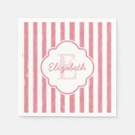 Monogram  roze gekleurde strips en naam servet