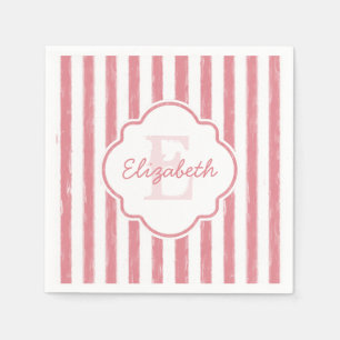 Monogram  roze gekleurde strips en naam servet