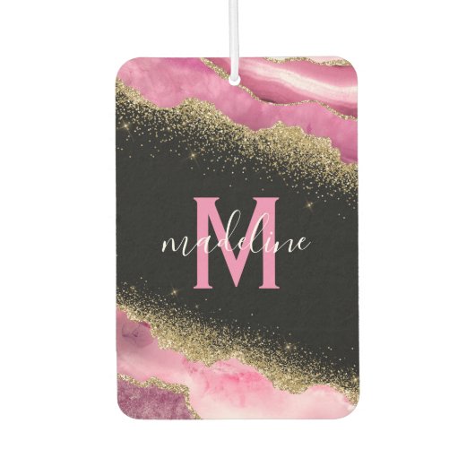 Monogram Roze Geode Agate Gold Glitter Air Freshen Luchtverfrisser (Voorkant)