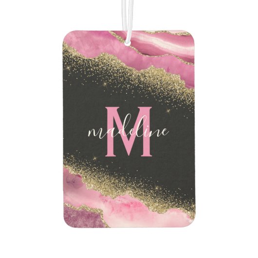 Monogram Roze Geode Agate Gold Glitter Air Freshen Luchtverfrisser (Achterkant)