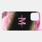 Monogram Roze Geode Agate Gold Glitter Case-Mate iPhone Case (Achterkant (horizontaal))
