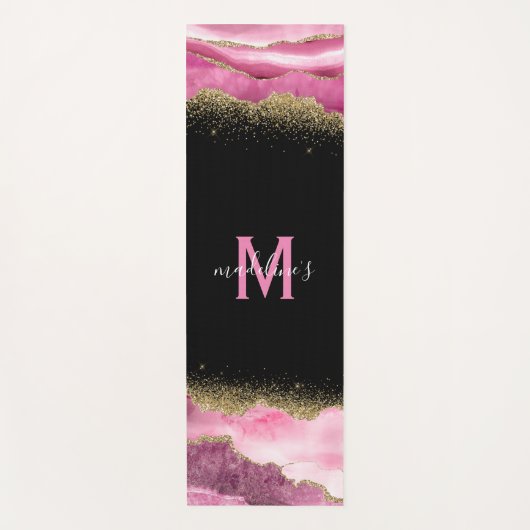 Monogram Roze Geode Agate Gold Glitter Yogamat (Voorkant)