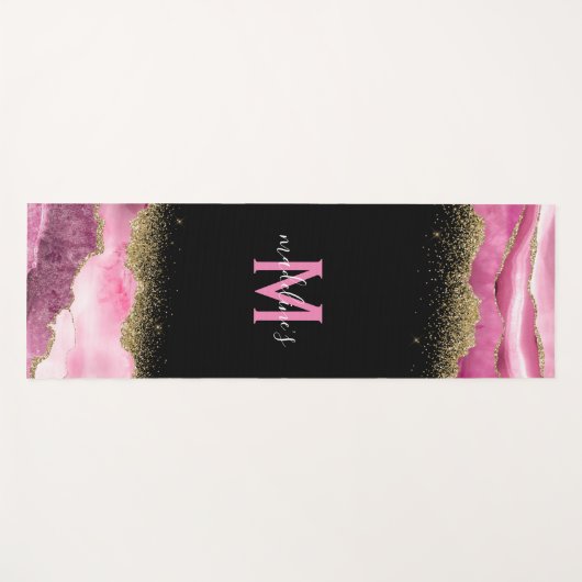 Monogram Roze Geode Agate Gold Glitter Yogamat (Voorkant (horizontaal))