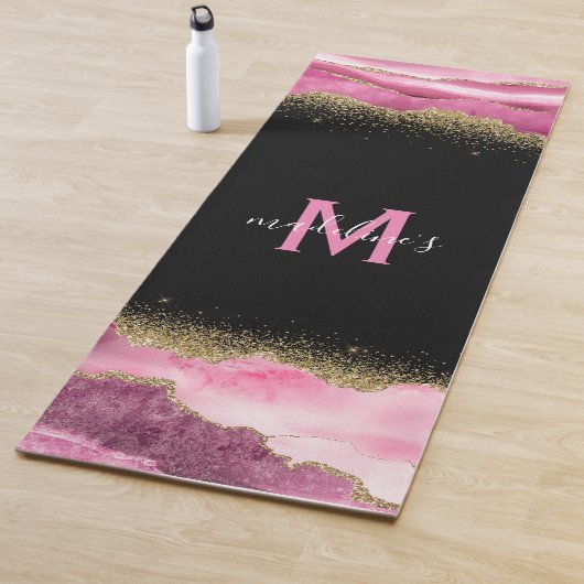 Monogram Roze Geode Agate Gold Glitter Yogamat (In situ)