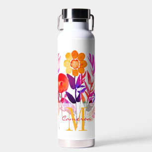 Monogram Roze Gepersonaliseerde bloemen Waterfles
