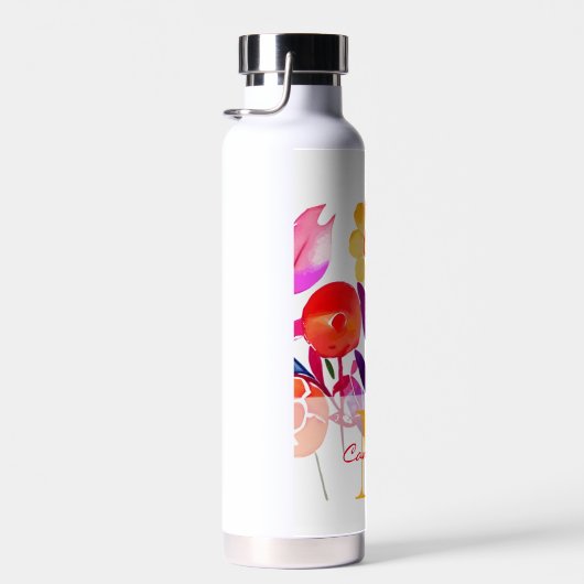 Monogram Roze Gepersonaliseerde bloemen Waterfles (Rechts)