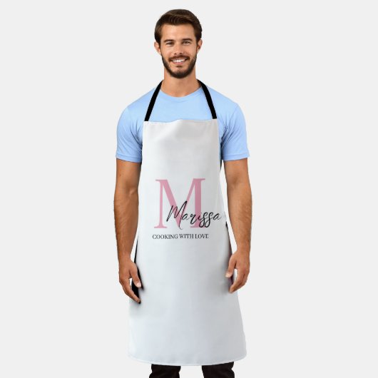 Monogram Roze Gepersonaliseerde Naam Schort (Gedragen)