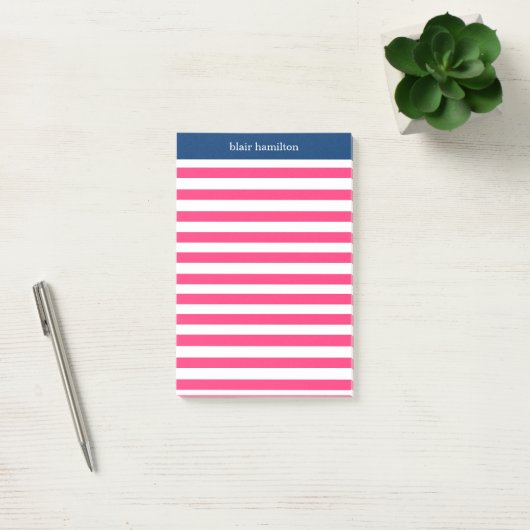 Monogram roze gestreept post-it® notes (Kantoor)