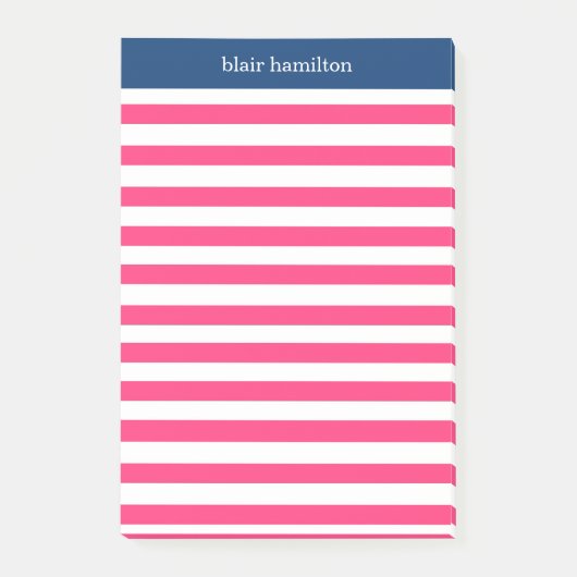 Monogram roze gestreept post-it® notes (Voorkant)