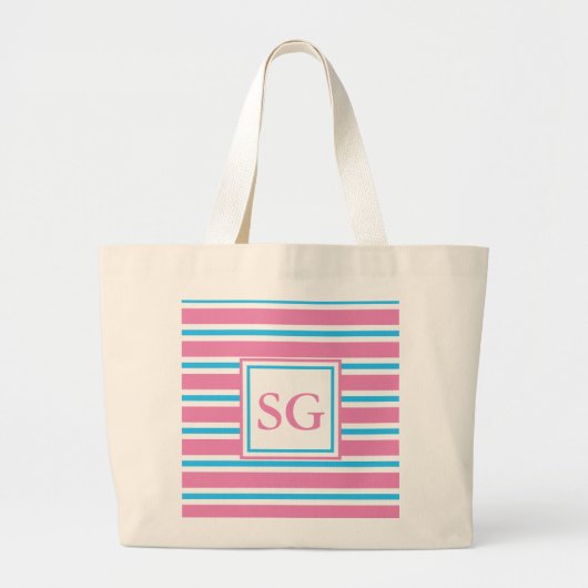 Monogram Roze Gestreepte / Strand Grote Tote Bag (Voorkant)