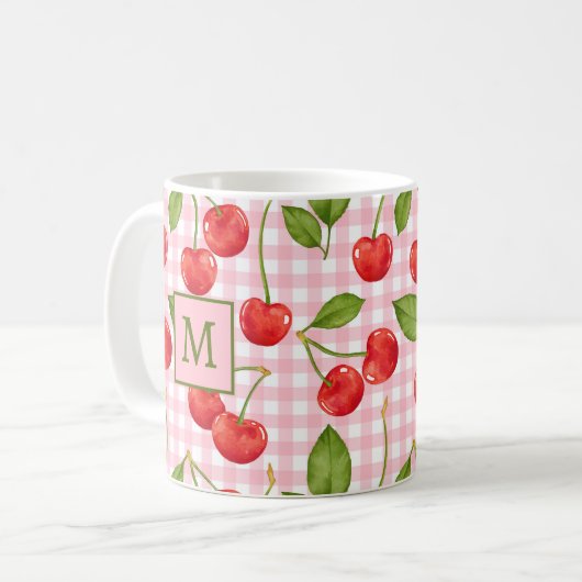 Monogram Roze Gingham & Kersen Mok (Voorkant links)