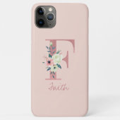 Monogram Roze Glitter Bloem Letter F Lichtroze Case-Mate iPhone Case (Achterkant)