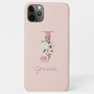 Monogram Roze Glitter Bloem Letter J Licht Roze Case-Mate iPhone Case