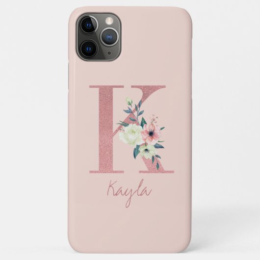 Monogram Roze Glitter Bloem Letter K Lichtroze Case-Mate iPhone Case (Achterkant)