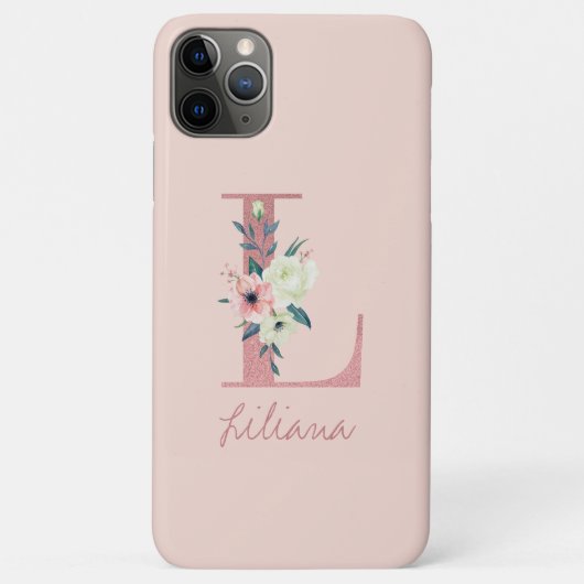 Monogram Roze Glitter Bloem Letter L Licht Roze Case-Mate iPhone Case (Achterkant)