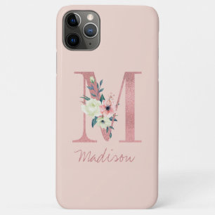 Monogram Roze Glitter Bloem Letter M Lichtroze Case-Mate iPhone Case